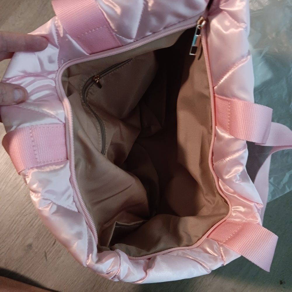 Pink Quilted Satin Tote Bag - Picture 2 of 4